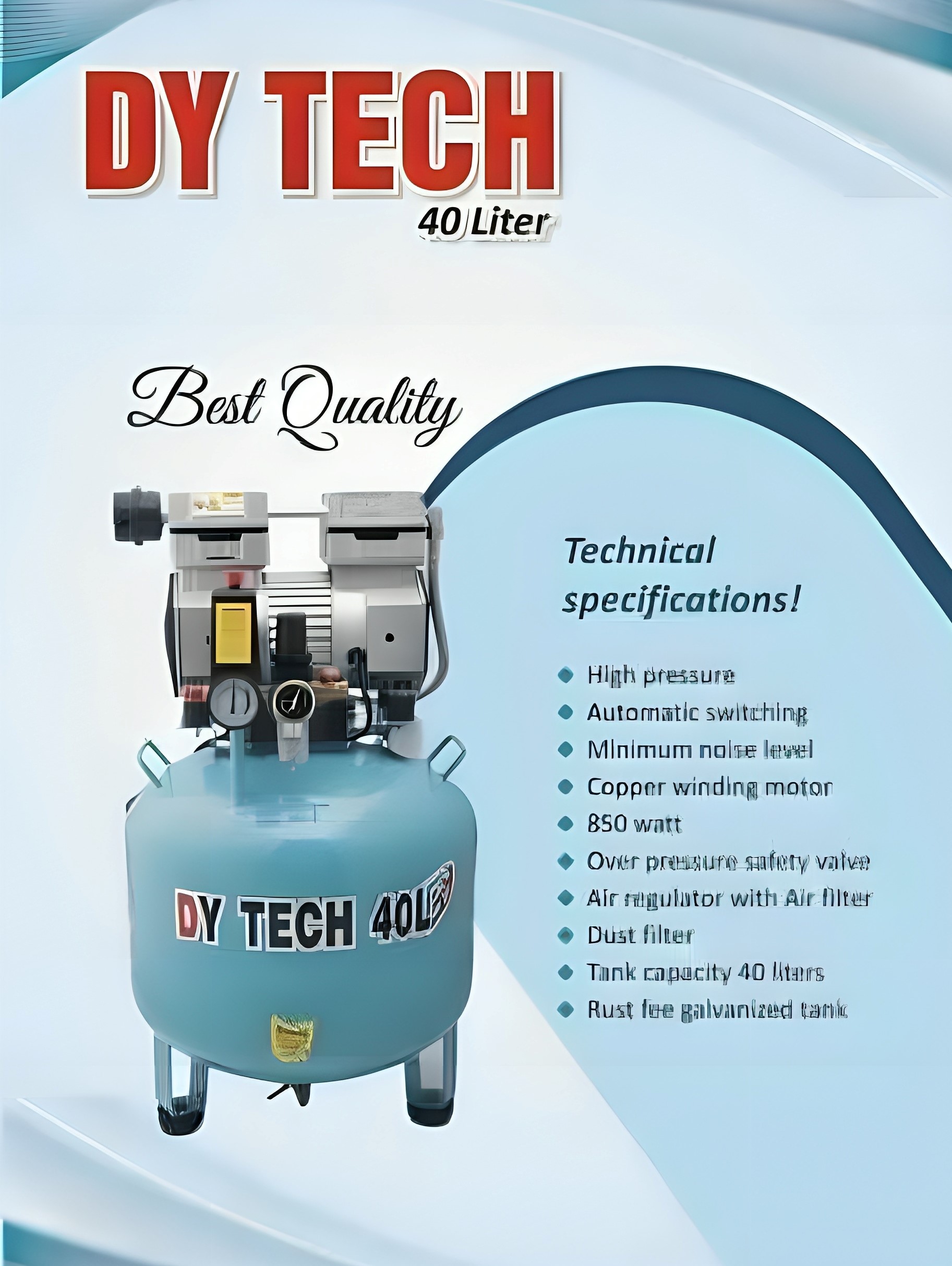 DY Tech 40L Professional Oil-Free Dental Compressor